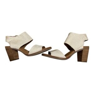TOMS Majorca Cut Out Heeled Canvas Sandal Natural Block Heel Women's Size 7.5